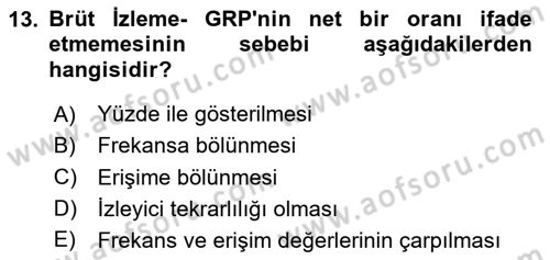 Medya Planlama Dersi 2025 - 2026 Yılı (Vize) Ara Sınav Soruları 13. Soru