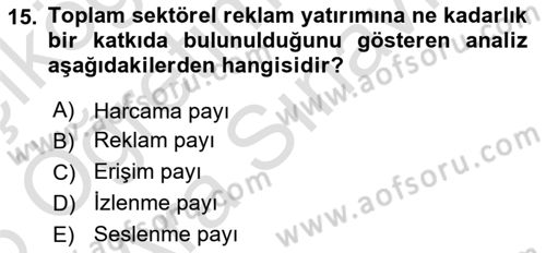 Medya Planlama Dersi 2025 - 2026 Yılı (Vize) Ara Sınav Soruları 15. Soru