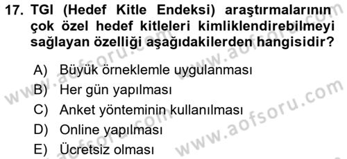 Medya Planlama Dersi 2025 - 2026 Yılı (Vize) Ara Sınav Soruları 17. Soru