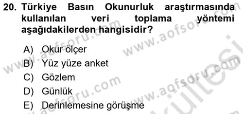 Medya Planlama Dersi 2025 - 2026 Yılı (Vize) Ara Sınav Soruları 20. Soru