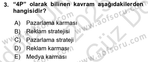 Medya Planlama Dersi 2025 - 2026 Yılı (Vize) Ara Sınav Soruları 3. Soru