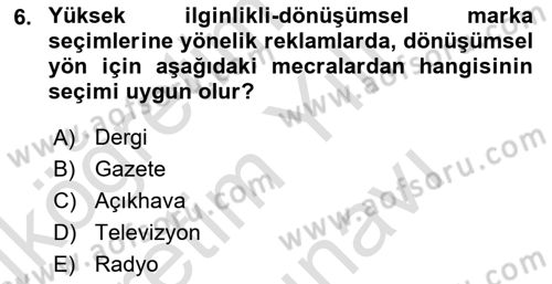 Medya Planlama Dersi 2025 - 2026 Yılı (Vize) Ara Sınav Soruları 6. Soru