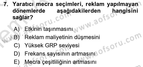 Medya Planlama Dersi 2025 - 2026 Yılı (Vize) Ara Sınav Soruları 7. Soru