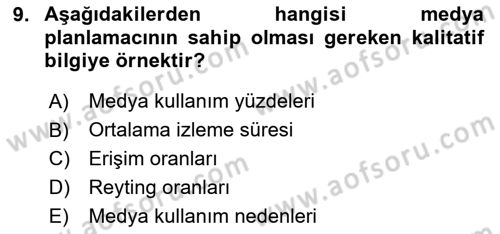 Medya Planlama Dersi 2025 - 2026 Yılı (Vize) Ara Sınav Soruları 9. Soru