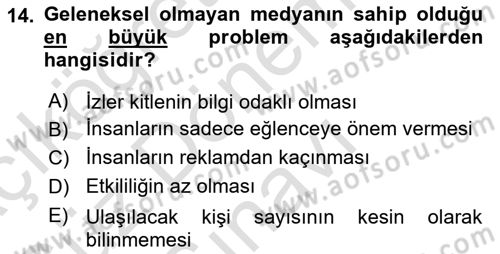Medya Planlama Dersi 2025 - 2026 Yılı (Final) Dönem Sonu Sınav Soruları 14. Soru
