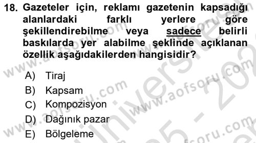 Medya Planlama Dersi 2025 - 2026 Yılı (Final) Dönem Sonu Sınav Soruları 18. Soru