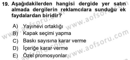 Medya Planlama Dersi 2025 - 2026 Yılı (Final) Dönem Sonu Sınav Soruları 19. Soru