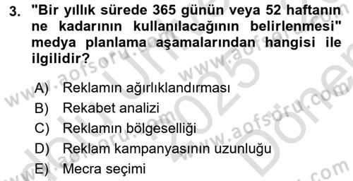Medya Planlama Dersi 2025 - 2026 Yılı (Final) Dönem Sonu Sınav Soruları 3. Soru