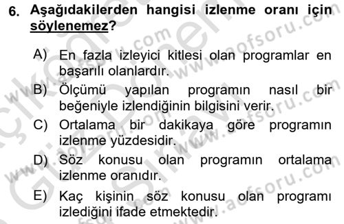 Medya Planlama Dersi 2025 - 2026 Yılı (Final) Dönem Sonu Sınav Soruları 6. Soru