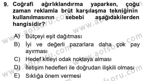 Medya Planlama Dersi 2025 - 2026 Yılı (Final) Dönem Sonu Sınav Soruları 9. Soru
