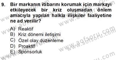 Marka İletişim Kampanyaları Dersi 2012 - 2013 Yılı (Final) Dönem Sonu Sınav Soruları 9. Soru
