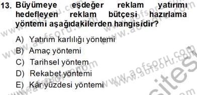 Marka İletişim Kampanyaları Dersi 2013 - 2014 Yılı (Final) Dönem Sonu Sınav Soruları 13. Soru