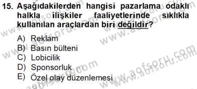 Marka İletişim Kampanyaları Dersi 2013 - 2014 Yılı Tek Ders Sınav Soruları 15. Soru