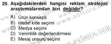 Marka İletişim Kampanyaları Dersi 2013 - 2014 Yılı Tek Ders Sınav Soruları 20. Soru