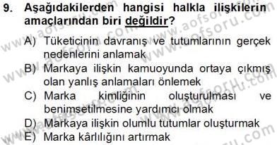 Marka İletişim Kampanyaları Dersi 2013 - 2014 Yılı Tek Ders Sınav Soruları 9. Soru