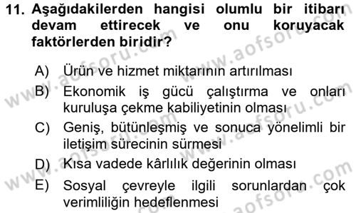 Marka İletişim Kampanyaları Dersi 2016 - 2017 Yılı (Vize) Ara Sınav Soruları 11. Soru