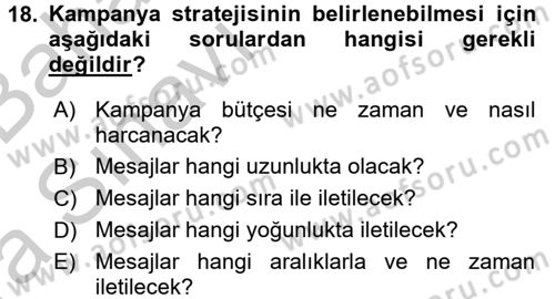 Marka İletişim Kampanyaları Dersi 2016 - 2017 Yılı (Vize) Ara Sınav Soruları 18. Soru
