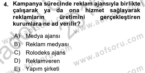Marka İletişim Kampanyaları Dersi 2016 - 2017 Yılı (Vize) Ara Sınav Soruları 4. Soru