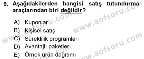 Marka İletişim Kampanyaları Dersi 2016 - 2017 Yılı (Vize) Ara Sınav Soruları 9. Soru