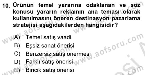 Marka İletişim Kampanyaları Dersi 2020 - 2021 Yılı Yaz Okulu Sınav Soruları 10. Soru