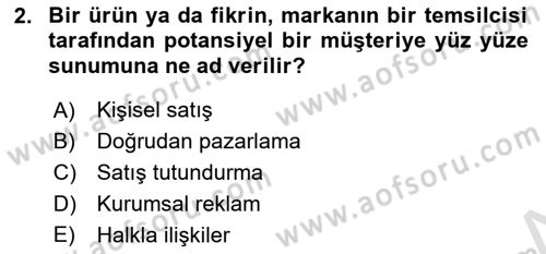 Marka İletişim Kampanyaları Dersi 2020 - 2021 Yılı Yaz Okulu Sınav Soruları 2. Soru