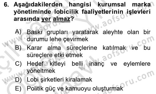 Marka İletişim Kampanyaları Dersi 2020 - 2021 Yılı Yaz Okulu Sınav Soruları 6. Soru