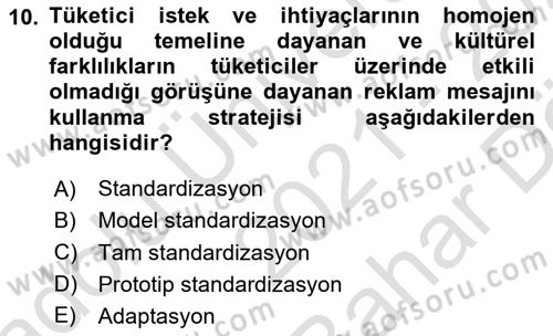 Marka İletişim Kampanyaları Dersi 2021 - 2022 Yılı (Vize) Ara Sınav Soruları 10. Soru