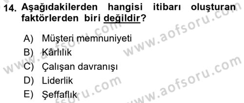 Marka İletişim Kampanyaları Dersi 2021 - 2022 Yılı (Vize) Ara Sınav Soruları 14. Soru