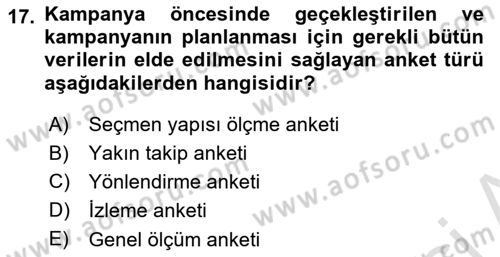 Marka İletişim Kampanyaları Dersi 2021 - 2022 Yılı (Vize) Ara Sınav Soruları 17. Soru
