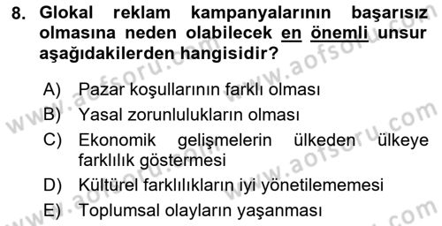 Marka İletişim Kampanyaları Dersi 2021 - 2022 Yılı (Vize) Ara Sınav Soruları 8. Soru