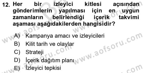 Marka İletişim Kampanyaları Dersi 2021 - 2022 Yılı (Final) Dönem Sonu Sınav Soruları 12. Soru