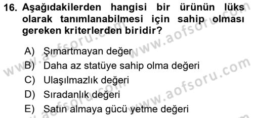 Marka İletişim Kampanyaları Dersi 2021 - 2022 Yılı (Final) Dönem Sonu Sınav Soruları 16. Soru