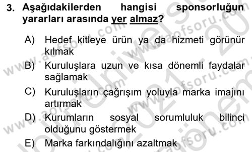 Marka İletişim Kampanyaları Dersi 2021 - 2022 Yılı (Final) Dönem Sonu Sınav Soruları 3. Soru