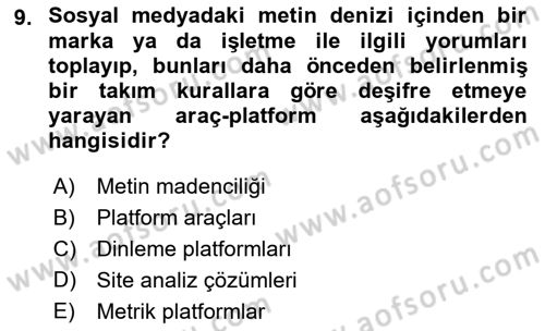 Marka İletişim Kampanyaları Dersi 2021 - 2022 Yılı (Final) Dönem Sonu Sınav Soruları 9. Soru