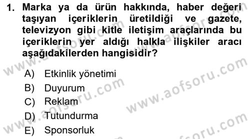 Marka İletişim Kampanyaları Dersi 2021 - 2022 Yılı Yaz Okulu Sınav Soruları 1. Soru