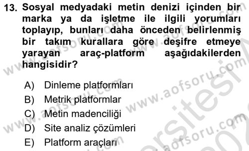 Marka İletişim Kampanyaları Dersi 2021 - 2022 Yılı Yaz Okulu Sınav Soruları 13. Soru