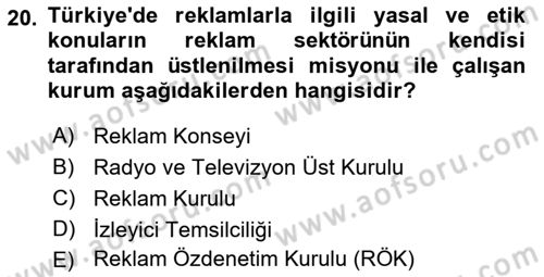 Marka İletişim Kampanyaları Dersi 2021 - 2022 Yılı Yaz Okulu Sınav Soruları 20. Soru