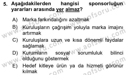 Marka İletişim Kampanyaları Dersi 2021 - 2022 Yılı Yaz Okulu Sınav Soruları 5. Soru