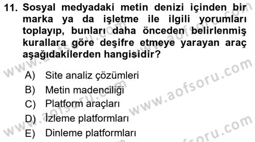 Marka İletişim Kampanyaları Dersi 2022 - 2023 Yılı Yaz Okulu Sınav Soruları 11. Soru