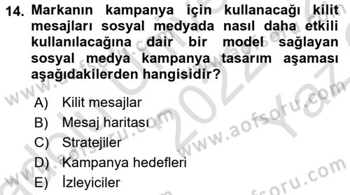 Marka İletişim Kampanyaları Dersi 2022 - 2023 Yılı Yaz Okulu Sınav Soruları 14. Soru