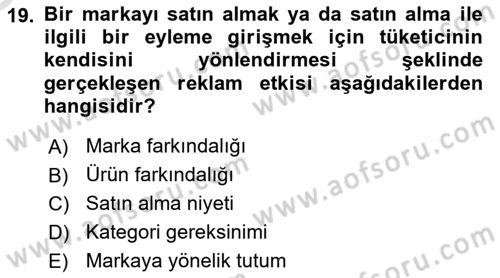 Marka İletişim Kampanyaları Dersi 2022 - 2023 Yılı Yaz Okulu Sınav Soruları 19. Soru