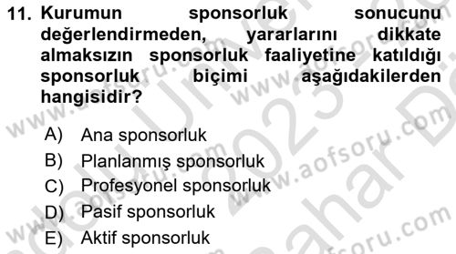 Marka İletişim Kampanyaları Dersi 2023 - 2024 Yılı (Vize) Ara Sınav Soruları 11. Soru