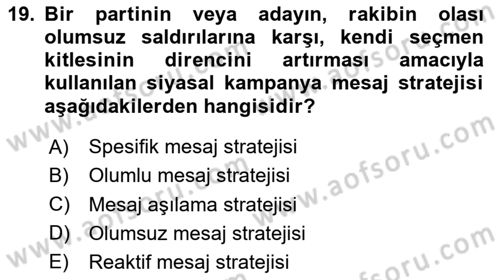 Marka İletişim Kampanyaları Dersi 2023 - 2024 Yılı (Vize) Ara Sınav Soruları 19. Soru