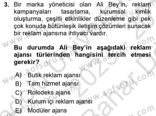 Marka İletişim Kampanyaları Dersi 2023 - 2024 Yılı (Vize) Ara Sınav Soruları 3. Soru