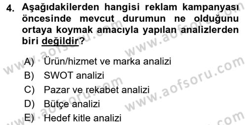 Marka İletişim Kampanyaları Dersi 2023 - 2024 Yılı (Vize) Ara Sınav Soruları 4. Soru