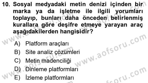Marka İletişim Kampanyaları Dersi 2023 - 2024 Yılı (Final) Dönem Sonu Sınav Soruları 10. Soru