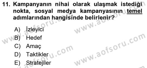 Marka İletişim Kampanyaları Dersi 2023 - 2024 Yılı (Final) Dönem Sonu Sınav Soruları 11. Soru