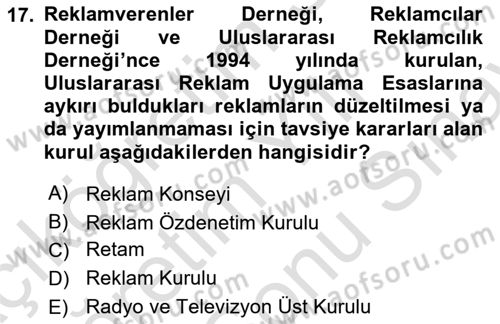 Marka İletişim Kampanyaları Dersi 2023 - 2024 Yılı (Final) Dönem Sonu Sınav Soruları 17. Soru