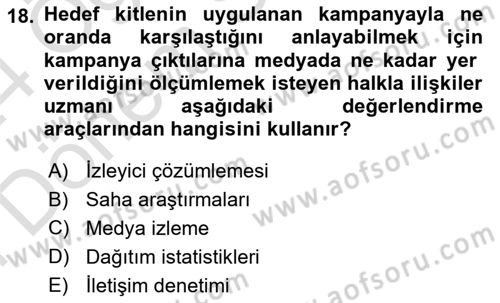 Marka İletişim Kampanyaları Dersi 2023 - 2024 Yılı (Final) Dönem Sonu Sınav Soruları 18. Soru