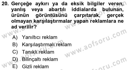 Marka İletişim Kampanyaları Dersi 2023 - 2024 Yılı (Final) Dönem Sonu Sınav Soruları 20. Soru